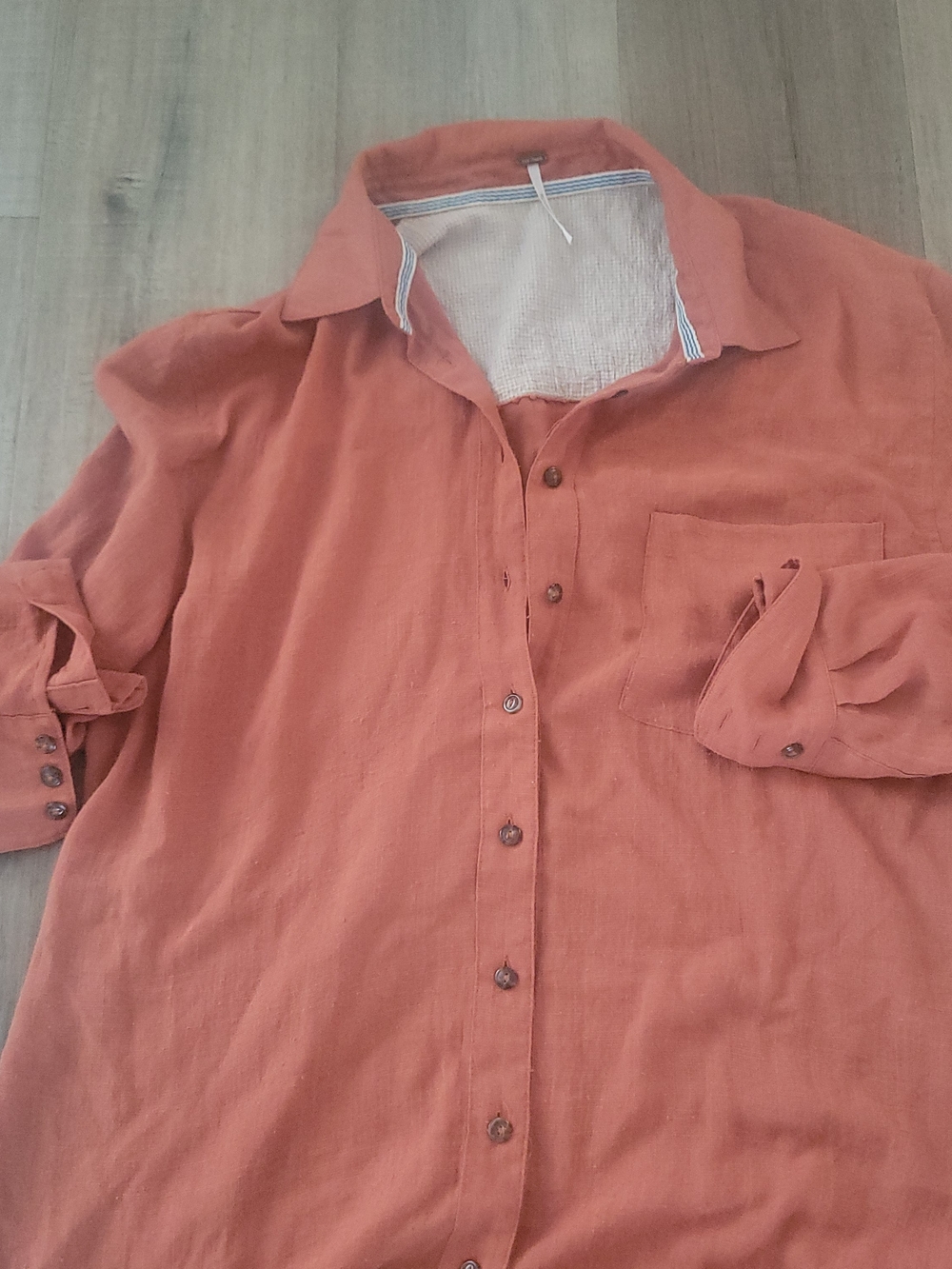 Free People Warm Terracotta Button-Trim Shirt